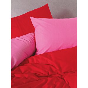 Cozy Home Popping Colors Çift Kişilik Lastikli Çarşaflı Nevresim Takımı Sage Kırmızı-fuşya