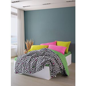Popping Colors Çift Kişilik Lastikli Çarşaflı Nevresim Takımı Dazzle Yeşil