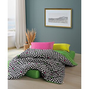  popping Colors Tek Kişilik Lastikli Çarşaflı Nevresim Takımı Dazzle Yeşil