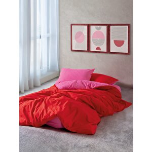  popping Colors Tek Kişilik Lastikli Çarşaflı Nevresim Takımı Sage Kırmızı-fuşya