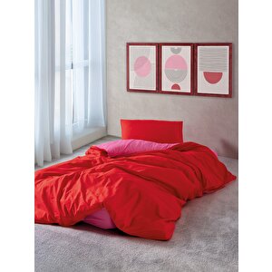  popping Colors Tek Kişilik Lastikli Çarşaflı Nevresim Takımı Sage Kırmızı-fuşya