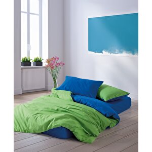  popping Colors Tek Kişilik Lastikli Çarşaflı Nevresim Takımı Sage Yeşil-mavi