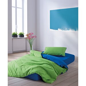  popping Colors Tek Kişilik Lastikli Çarşaflı Nevresim Takımı Sage Yeşil-mavi