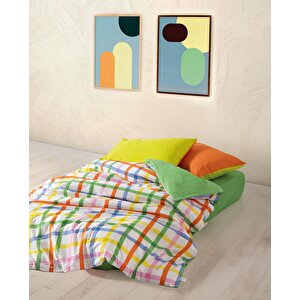  popping Colors Tek Kişilik Lastikli Çarşaflı Nevresim Takımı Hype Yeşil