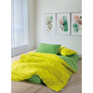 Cozy Home popping Colors Tek Kişilik Lastikli Çarşaflı Nevresim Takımı Sage Sarı-yeşil