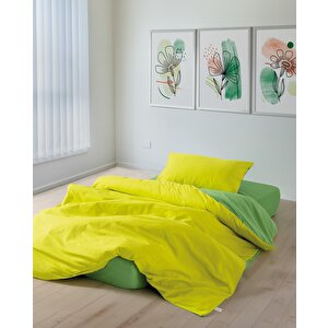  popping Colors Tek Kişilik Lastikli Çarşaflı Nevresim Takımı Sage Sarı-yeşil
