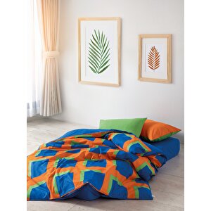  popping Colors Tek Kişilik Lastikli Çarşaflı Nevresim Takımı Venus Mavi