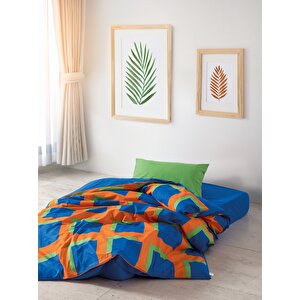  popping Colors Tek Kişilik Lastikli Çarşaflı Nevresim Takımı Venus Mavi