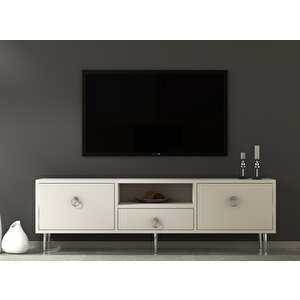 Droop Tv Üni̇tesi̇ 2 Kapakli, Rafli Ve Çekmeceli̇ Beyaz-Gümüş