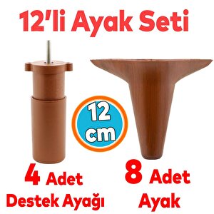 Mobilya Ayağı 12'li Set Robot Süpürge İçin Koltuk Kanepe Destek 12 Cm Kahverengi Baza Ayak