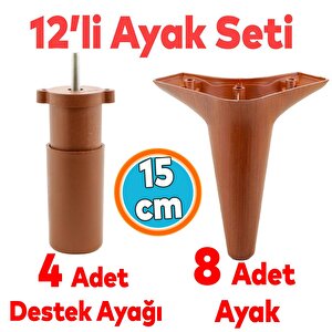 Mobilya Kanepe Sehpa Tv Ünitesi Koltuk Ayağı 15 Cm Kahverengi Baza Ayak 12'li Set