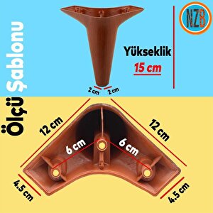 Mobilya Kanepe Sehpa Tv Ünitesi Koltuk Ayağı 15 Cm Kahverengi Baza Ayak 12'li Set