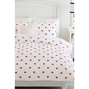 Heart Tek Kişilik Çarşafı Lastikli Kalpli Nevresim Takımı Kırmızı