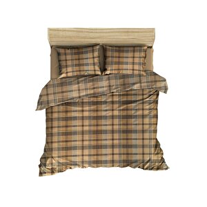 Maki Home Pamuklu Bej Ekose 160x220 Cm Tek Kişilik Nevresim Ve Yastık Kılıfı Seti