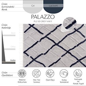 Palazzo 03 Gri Lacivert Bukle Salon Halısı Mutfak Halısı Çocuk Odası Halısı Kesme Yolluk 120x180 cm