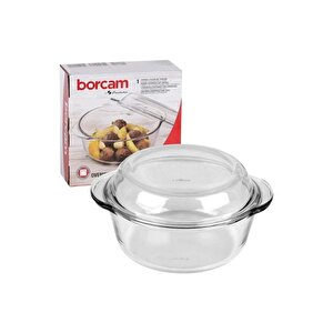 Borcam Kapaklı Yuvarlak Cam Tencere 22 Cm