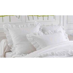 Yüzde Yüz Pamuklu Fırfırlı Beyaz White Flat İki Adet 50x70 Yastık Kılıfı