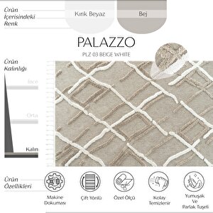 Palazzo 03 Bej Beyaz Salon Halısı Mutfak Halısı Çocuk Odası Halısı Kesme Koridor Yolluk 120x180 cm