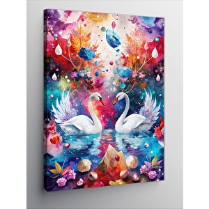 Kanvas Tablo Yağlı Boya Beyaz Kuğular 100x140 cm