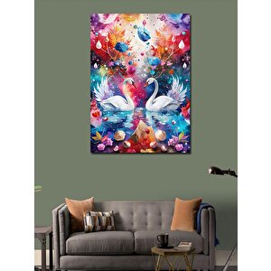Kanvas Tablo Yağlı Boya Beyaz Kuğular 100x140 cm