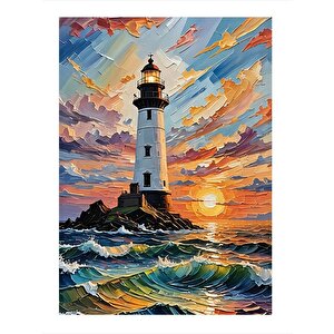 Yağlı Boya Deniz Feneri Desenli Ahşap Tablo 25cmx 35cm 25x35 cm