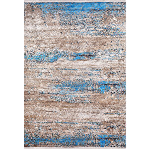 Mavi Salon&yolluk Dijital Baskılı Makinede Yıkanabilir Kaymaz Taban Saçaklı Halı Ha178 120x180 cm