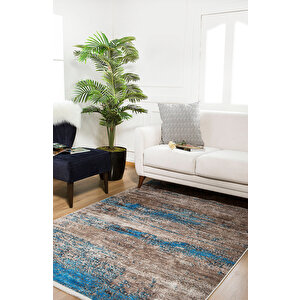 Mavi Salon&yolluk Dijital Baskılı Makinede Yıkanabilir Kaymaz Taban Saçaklı Halı Ha178 180x280 cm