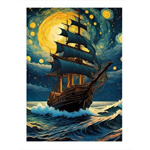 Van Gogh Tarzında Yelkenli Gemi Modern Mdf Tablo 25cmx 35cm 25x35 cm