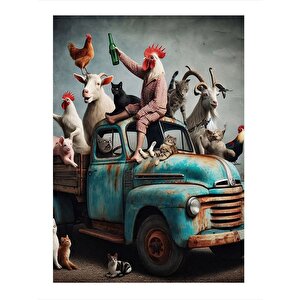 Sevimli Hayvanlar Ve Pikap Mdf Poster 25cmx 35cm 25x35 cm