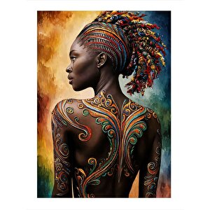 Sırtı Dövmeli Afrikalı Kadın Modern Ahşap Tablo 25cmx 35cm 25x35 cm
