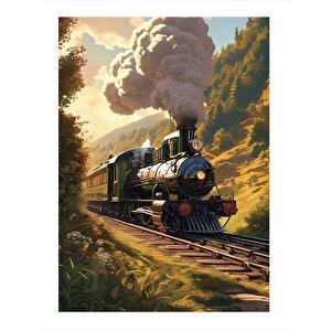 Tren Manzarası Tasarım Ahşap Tablo 25cmx 35cm 25x35 cm