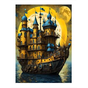 Soyut Gemi Ve Şato Art Mdf Poster 35cm X50cm 35x50 cm