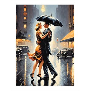 Yağmurda Sarılan Çift Art Mdf Poster 35cm X50cm 35x50 cm