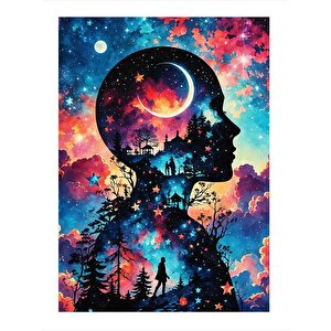 Soyut İnsan Ve Manzara Desenli Ahşap Tablo 25cmx 35cm 25x35 cm