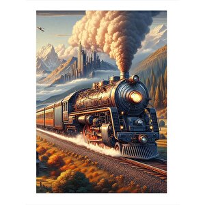 Retro Tren Manzarası Modern Ahşap Tablo 25cmx 35cm 25x35 cm