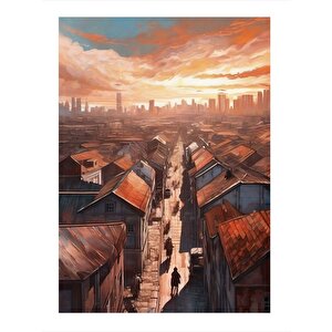 Retro Kasaba Desenli Mdf Tablo 35cm X50cm 35x50 cm