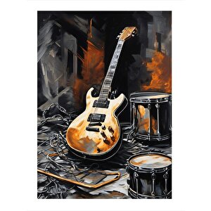 Müzik Aletleri Modern Ahşap Tablo 35cm X50cm 35x50 cm
