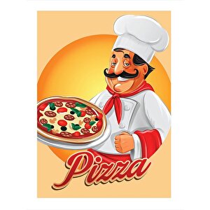 Pizza Yapan Aşçı Art Mdf Poster 25cmx 35cm 25x35 cm