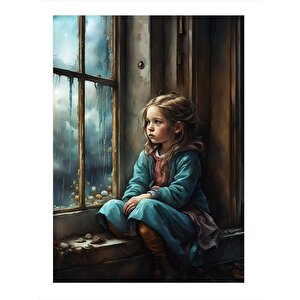 Pencereden Dışarıya Bakan Kız Model Mdf Tablo 25cmx 35cm 25x35 cm