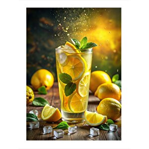 Limonlar Ve Naneler Hediyelik Ahşap Tablo 25cmx 35cm 25x35 cm