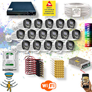 16 Kameralı Set - Gece Renkli Gösteren Hareket Algılayan 5MP SONY Lensli 4 Ultra Warm Ledli FULLHD Güvenlik Kamerası Seti 2304W-9016