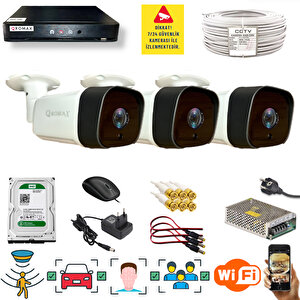 3 Kameralı Set - Araç İnsan Yüz Hareket Algılayan 36 Ir Led 5mp Sony Lensli 1080p Metal Kasa Güvenlik Kamerası Seti 5236-1