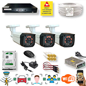 3 Kameralı Set - Araç İnsan Yüz Tanımalı Hareket Algilayan 1080p Gece Görüşlü 5mp Sony Lens Güvenlik Kamerasi Seti 7808-1