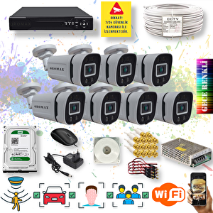 7 Kameralı Set - Yapay Zeka Özellikli Gece Renkli Gösteren 5MP SONY Lensli 4 Ultra Warm Ledli FULLHD Güvenlik Kamerası Seti 604W - 108