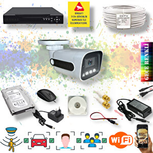 1 Kameralı Set - Yapay Zeka Özellikli Gece Renkli Gösteren 5 Mp Lensli 1080P FullHD Güvenlik Kamerası Seti 784w-1