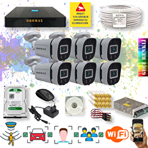 6 Kameralı Set - Yapay Zeka Özellikli Gece Renkli Gösteren 5 Mp Lensli 1080P FullHD Güvenlik Kamerası Seti 604w-9008