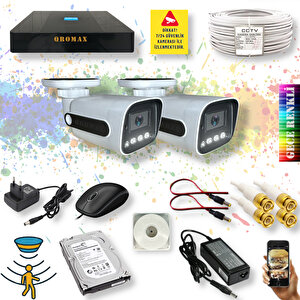 2 Kameralı Set - Hareket Algılayan Gece Renkli Gösteren 5 Mp Sony Lensli 4 Warm Ledli 1080p Fullhd Güvenlik Kamerası Seti 784w