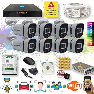 8 Kameralı Set - Yapay Zeka Özellikli Gece Renkli Gösteren 5 Mp Lensli 1080P FullHD Güvenlik Kamerası Seti 604w-9008