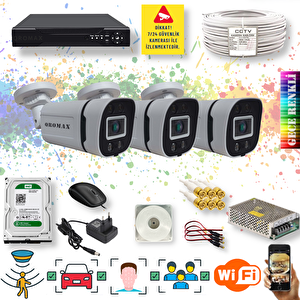 3 Kameralı Set - Yapay Zeka Özellikli Gece Renkli Gösteren 5 Mp Lensli 1080P FullHD Güvenlik Kamerası Seti 604w-104