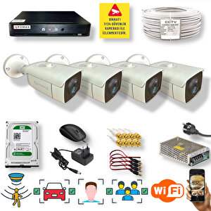 4 Kamerali Set - Araç İnsan Yüz Hareket Algılayan 24 Smd Led 5mp Sony Lensli 1080p Metal Kasa Güvenlik Kamerasi Seti 6224-1